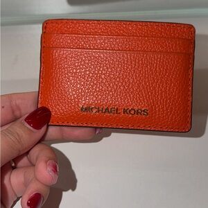 Michael Kors Orange Pebbled Leather Card Holder